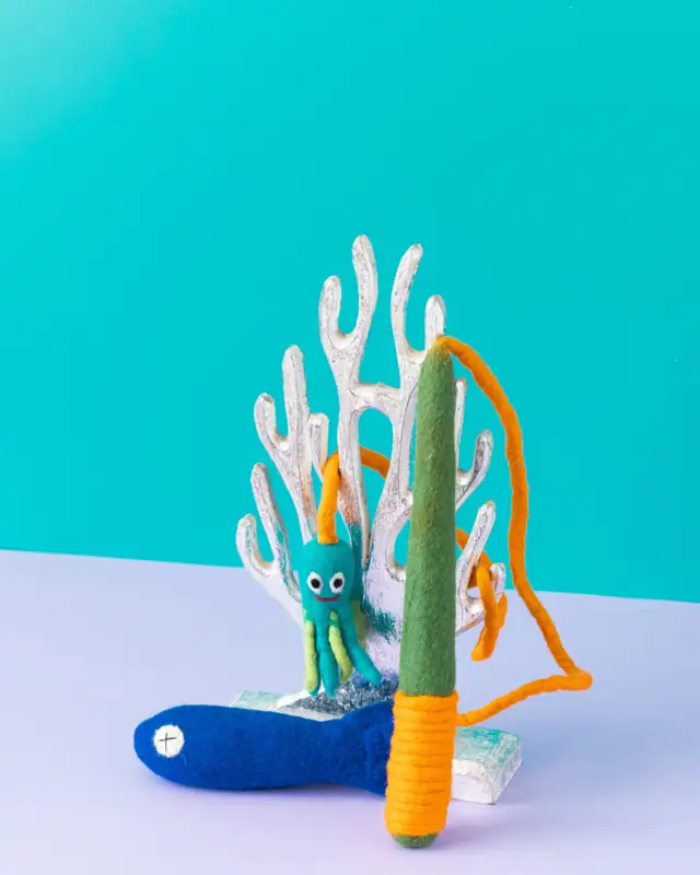 Felted fish, octopus and wand toys